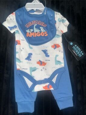 Gerber Blue, White and Orange Dinosaur Matching Set with Bib